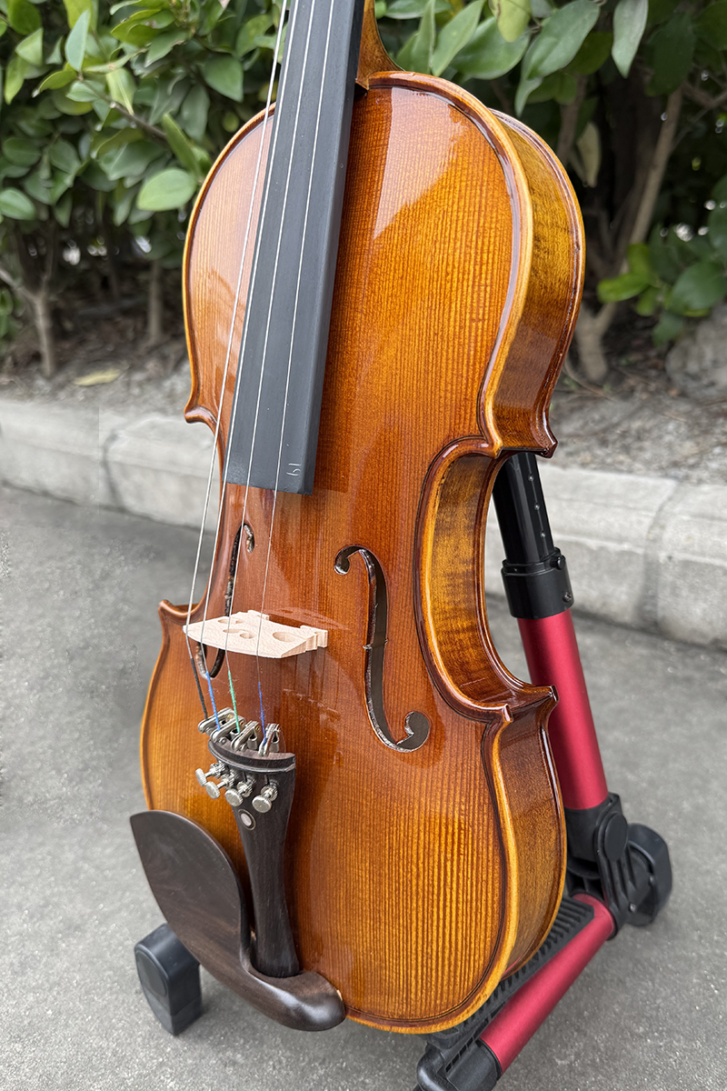 Glossy Red Brown Flame Maple Carved Spruce Violin - Image 3