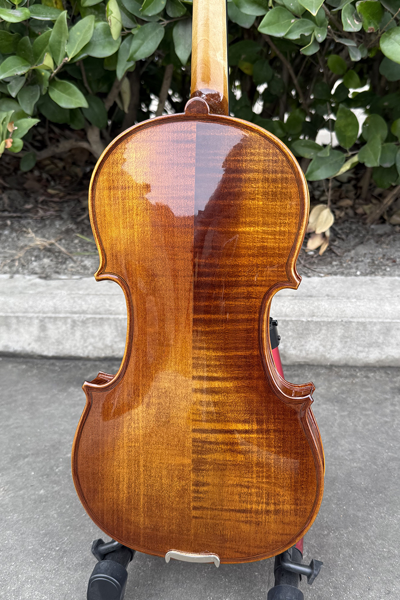 Glossy Red Brown Flame Maple Carved Spruce Violin - Image 4