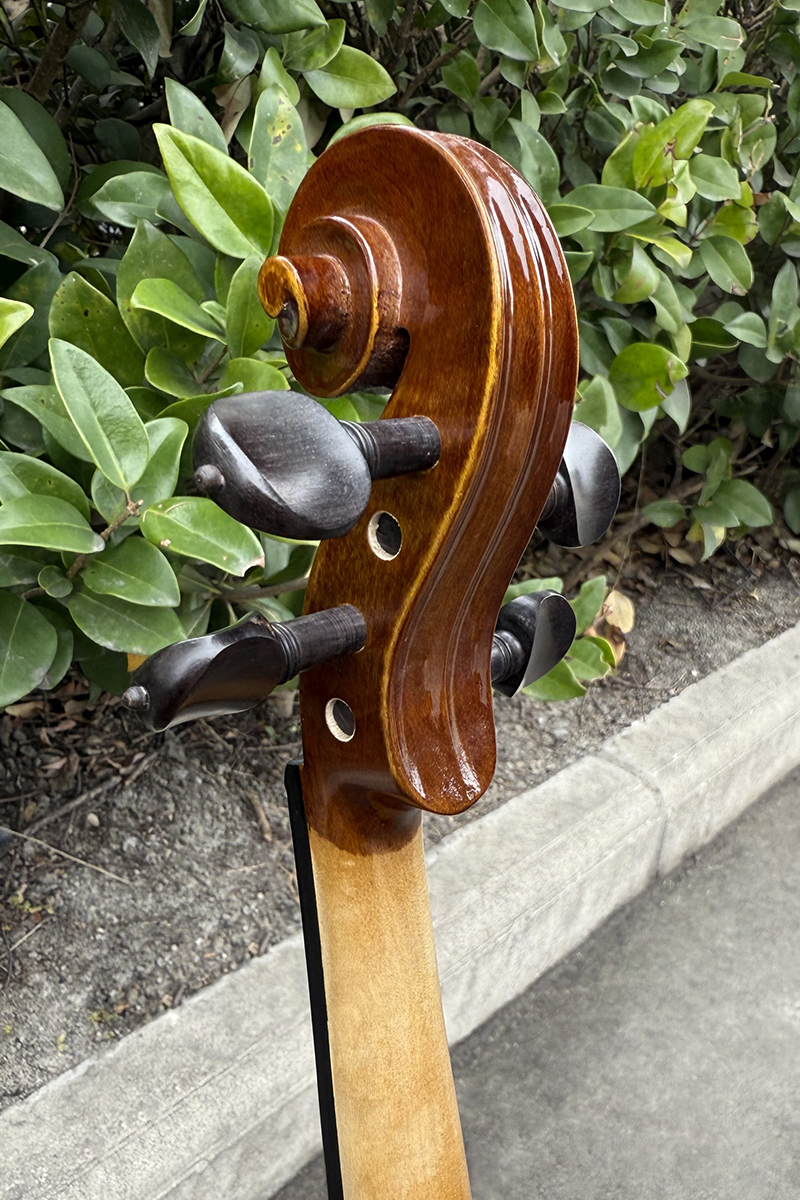 Red Brown One Piece Flame Maple Carved Spruce Violin - Image 6