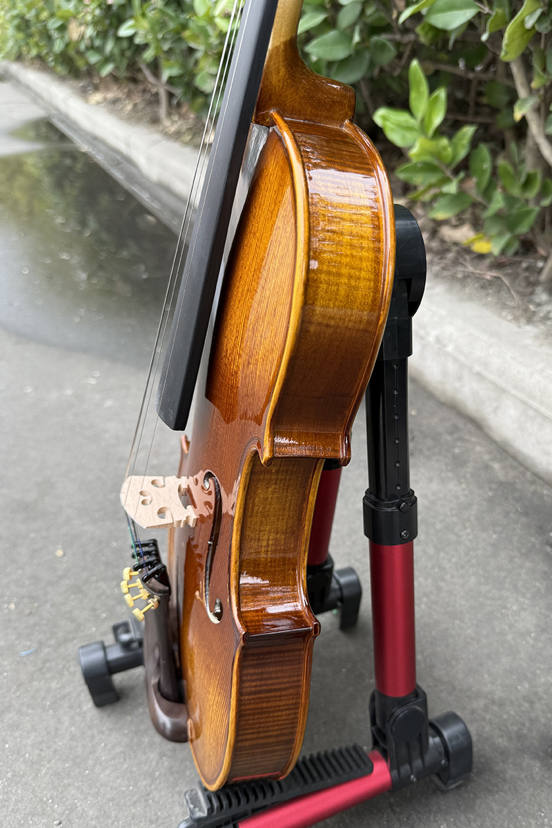 Red Brown One Piece Flame Maple Carved Spruce Violin - Image 5