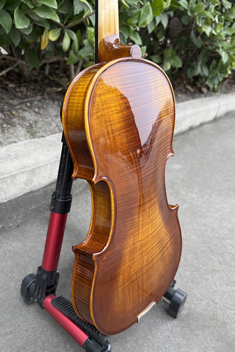Red Brown One Piece Flame Maple Carved Spruce Violin - Image 4